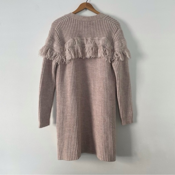 Tularosa Revolve Blush Beige Pink Heavy Knit Fringe Back Cardigan Sweater M - Picture 2 of 4